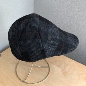 Original Weatherproof Plaid Wool Flat Cabbie Newboy Cap - Dark Academia